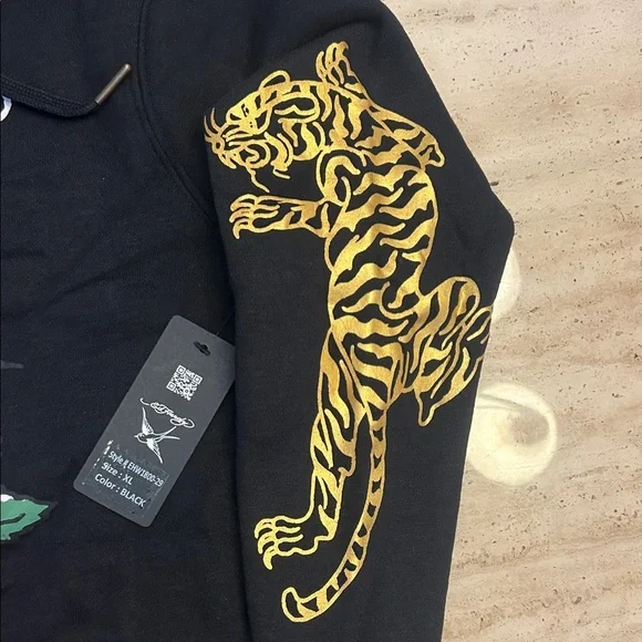 Ed Hardy Black Graphic Zip-Up Hoodie with Tiger & Rose Motif—XL—NWT - Picture 4 of 6